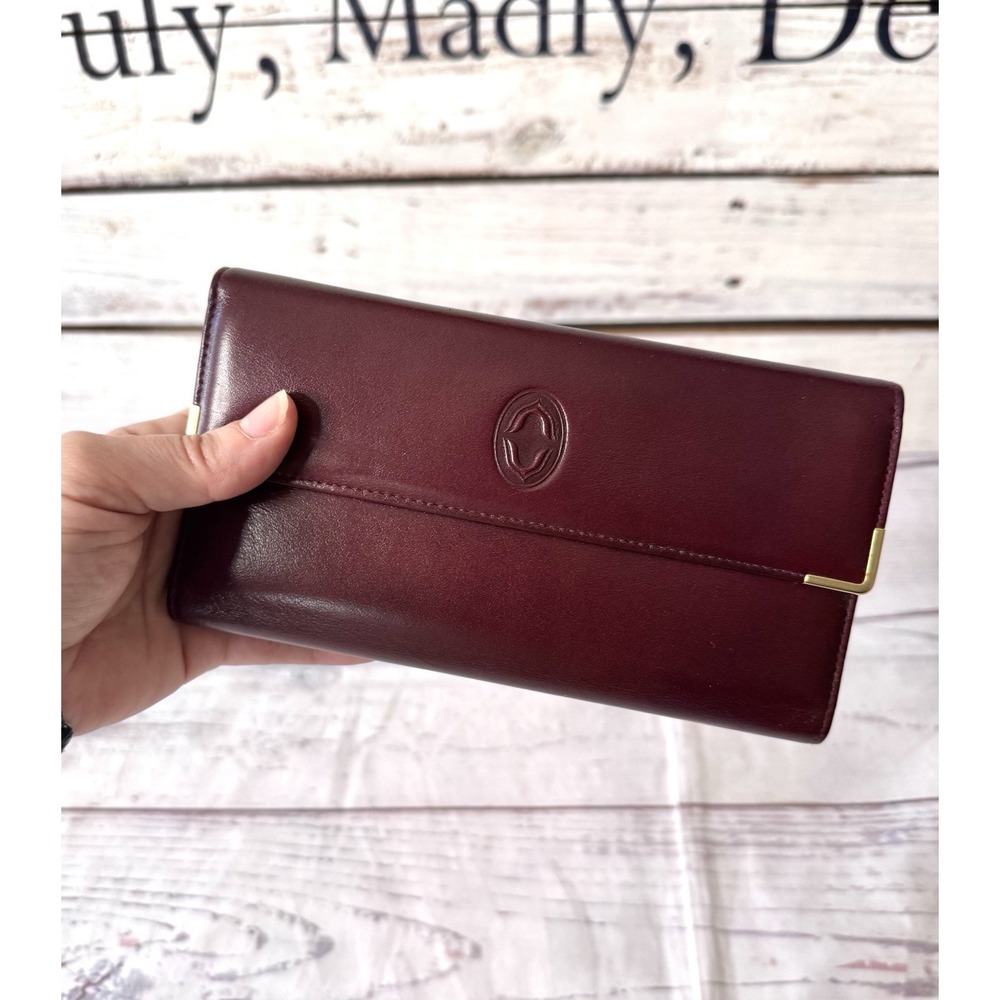 Buxton Burgundy Leather Kisslock Framed Credit Card Trifold Long Wallet NWT